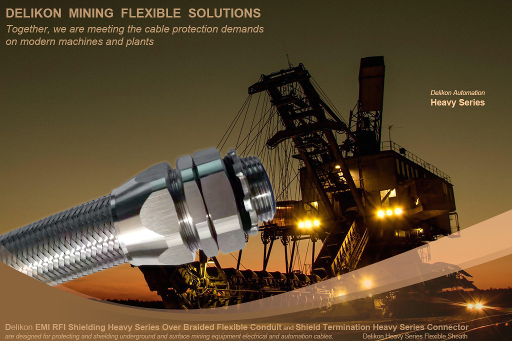 [CN] Delikon mining equipment automation control cable protection emi rfi shielding Heavy Series Over Braided Flexible Conduit EMI RFI Shielding Termination Hea