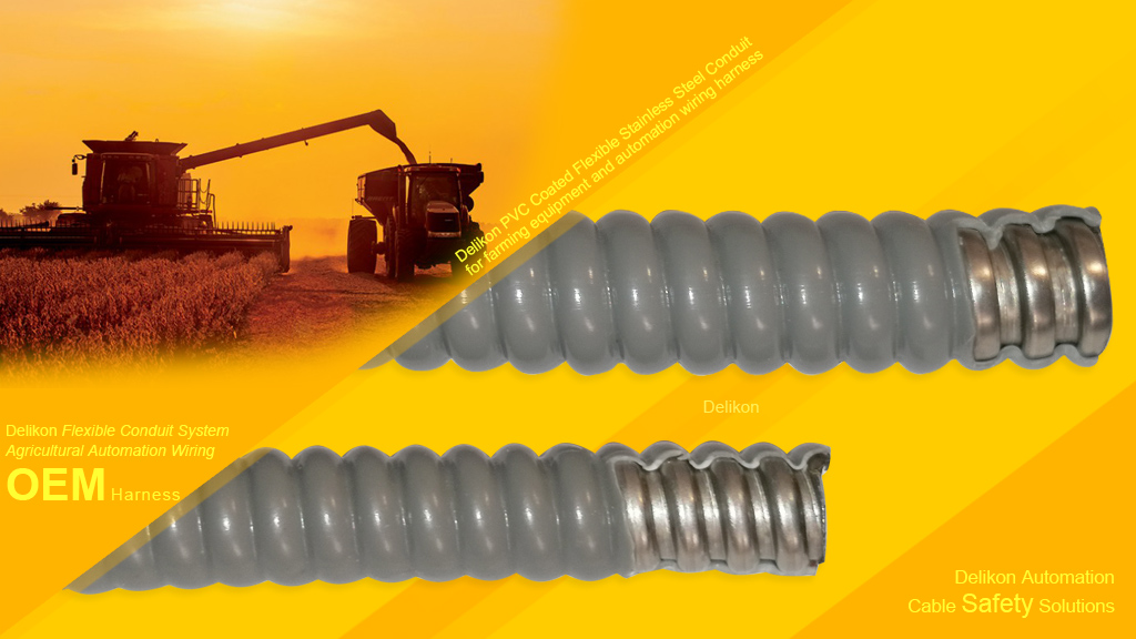 [CN] Delikon PVC covered Waterproof corrosion resistant Stainless Steel Flexible Conduit for farming equipment agricultural automation wiring harness,waterproof
